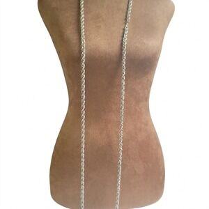 Vintage Silver Tone Textured Rope Chain Long Flapper Necklace 60 " Co